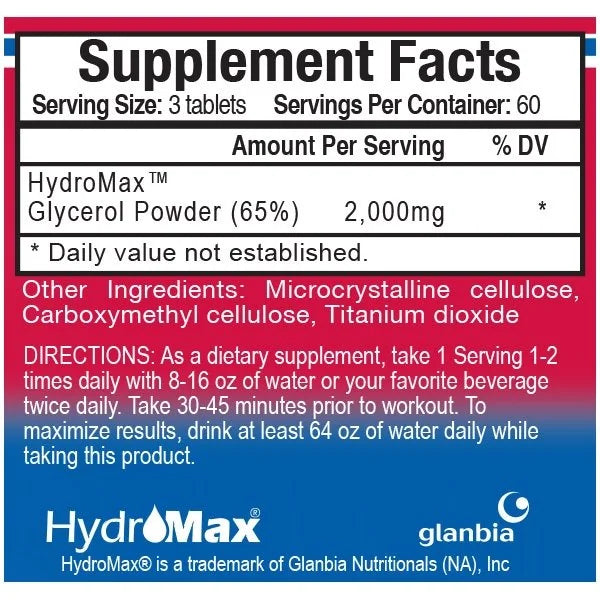 HydroMax (Glycerol Powder) Tablets- 180 count