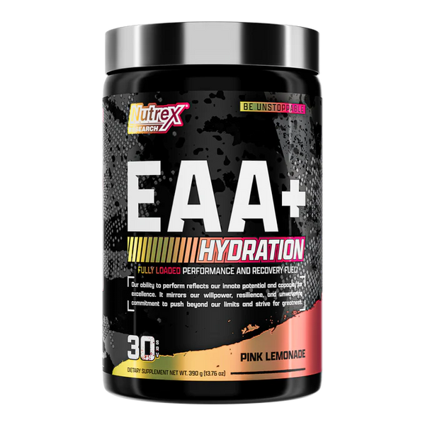 a container of nutrex eaa hydration pink lemonade