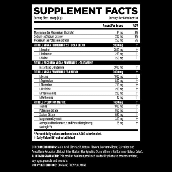 pit bull aminos eaa bcaa supplement facts