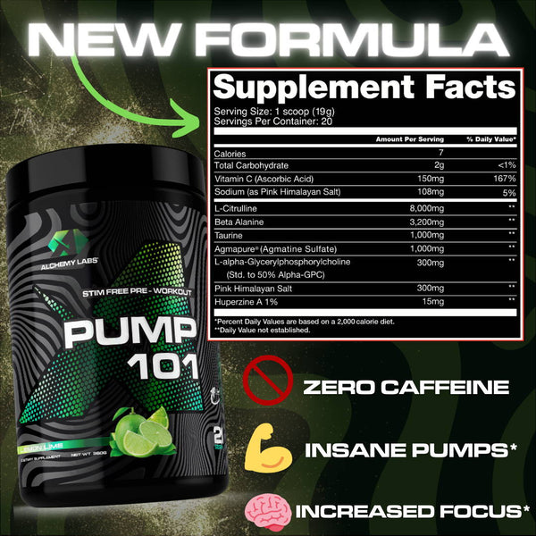 Pump 101- Ultimate Pump pre workout with ZERO energy!